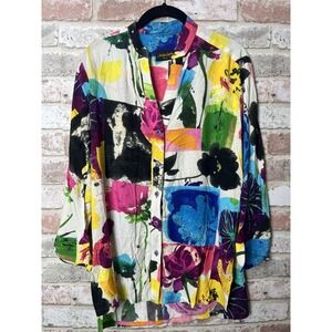 Jams World Womens Cate Caliente Sleeve Button Down Shirt Sz S